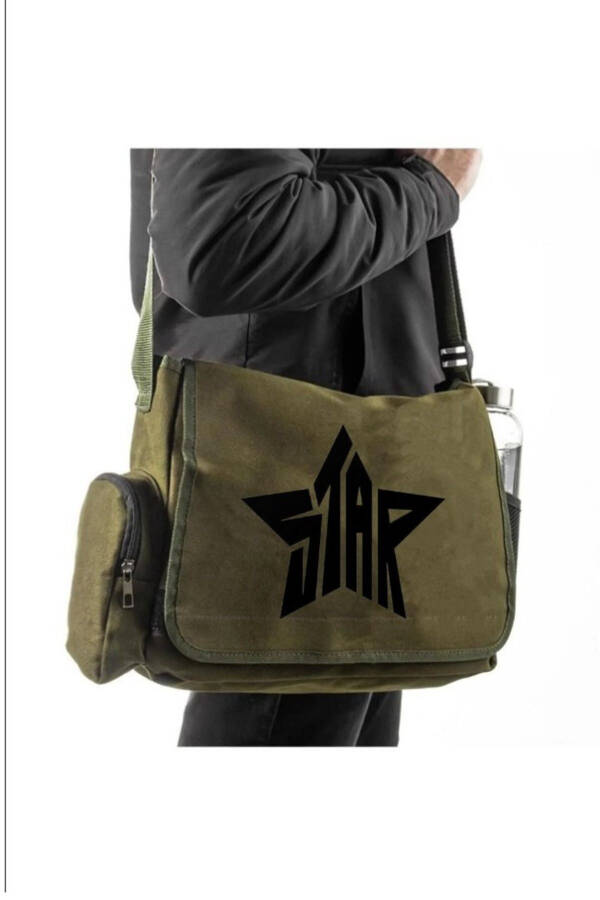 Unisex Green Star Printed Messenger Bag - 1