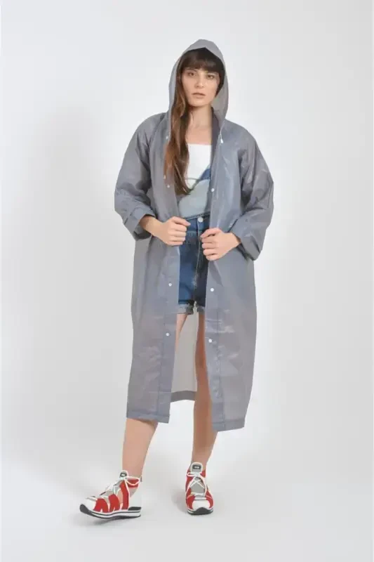 Unisex Grey Eva Fabric Waterproof Windproof Raincoat - 7