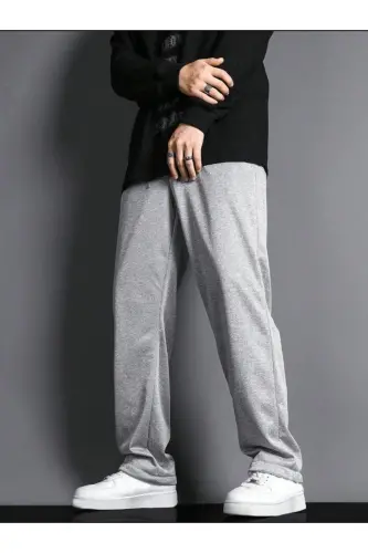 Unisex Gri Baggy Kesim Düz Paça Eşofman Altı - Grii 
