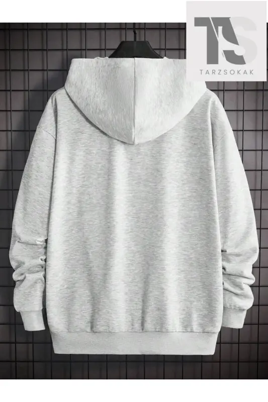 Unisex Gül Sweatshirt Fermuarlı Hırka-gri gül - 2