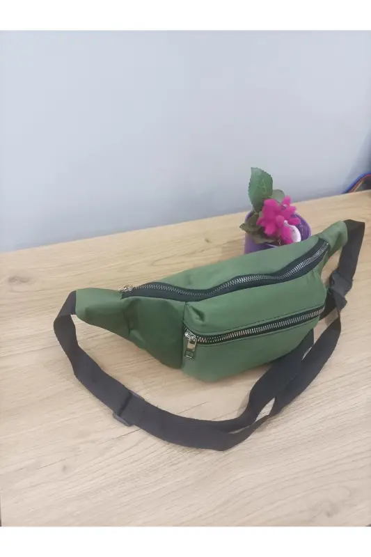 Unisex Haki Yeşil İki Bölmeli Omuz ve Bel Çantası - Haki Yeşil - 2