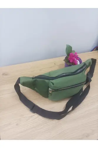 Unisex Haki Yeşil İki Bölmeli Omuz ve Bel Çantası - Haki Yeşil - ALYA (1)