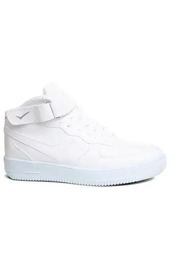 Unisex High Top Velcro Basketball Shoe-High Top Plain White 50 - 1