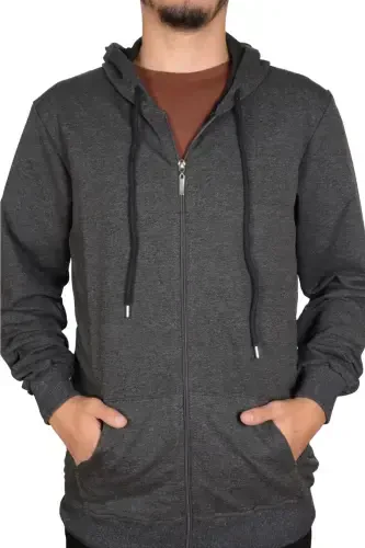 Unisex Hooded Zip-Up Sweat Cardigan-SMOKE GRAY - NACAR ÇARŞI (1)