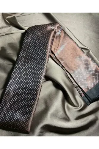 Unisex Kahve Çizgi Desen Fosfor Saten Ince Kaşmir Doku Yumuşak Yeni Nesil Fular Atkı-hediyelik-Bronz - 1