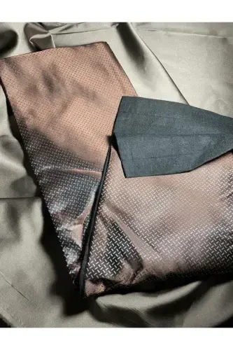 Unisex Kahve Çizgi Desen Fosfor Saten Ince Kaşmir Doku Yumuşak Yeni Nesil Fular Atkı-hediyelik-Bronz - 3