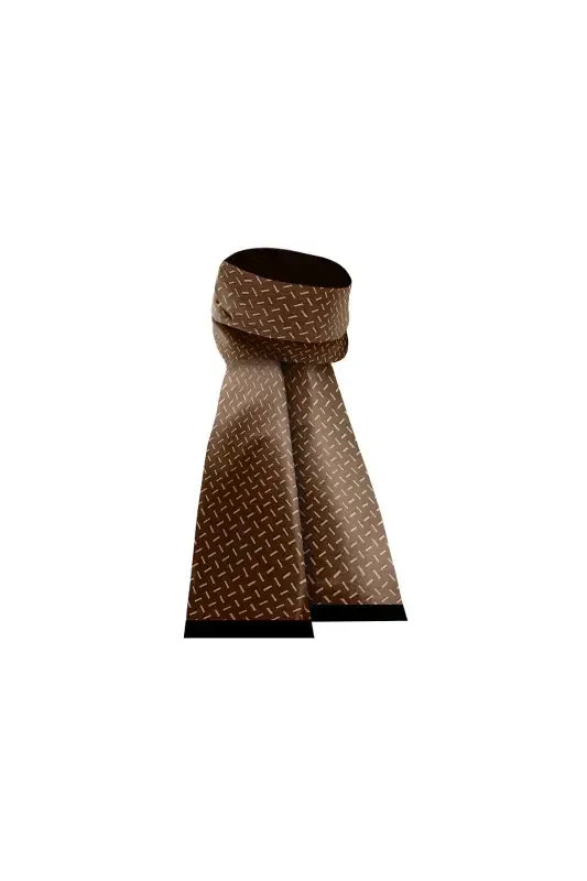 Unisex Kahve Çizgi Desen Fosfor Saten Ince Kaşmir Doku Yumuşak Yeni Nesil Fular Atkı-hediyelik-Bronz - 4