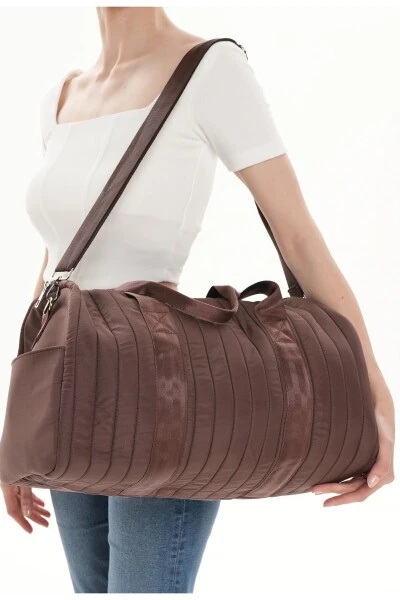 Unisex Kapitoneli Cepli Uzun Askılı Kadın Ve Erkek Kullanabilir Seyahat Fitnes Ve Spor Çantası-KAHVERENGİ - Modazone