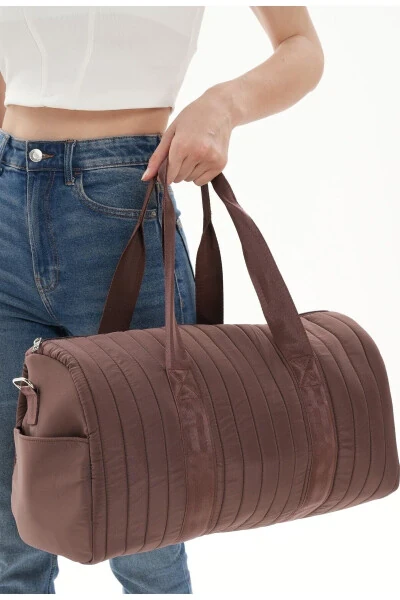 Unisex Kapitoneli Cepli Uzun Askılı Kadın Ve Erkek Kullanabilir Seyahat Fitnes Ve Spor Çantası-KAHVERENGİ - Modazone (1)