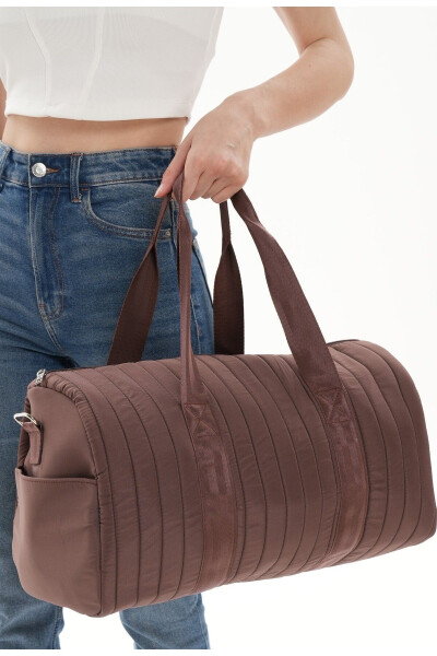 Unisex Kapitoneli Cepli Uzun Askılı Kadın Ve Erkek Kullanabilir Seyahat Fitnes Ve Spor Çantası-KAHVERENGİ - WITH-W (1)