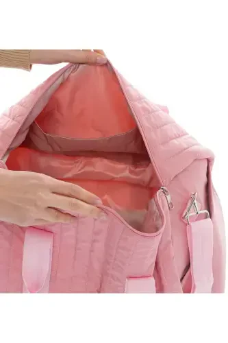 Unisex Kapitoneli Cepli Uzun Askılı Kadın Ve Erkek Kullanabilir Seyahat Fitnes Ve Spor Çantası-Pembe - 3