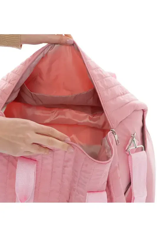 Unisex Kapitoneli Cepli Uzun Askılı Kadın Ve Erkek Kullanabilir Seyahat Fitnes Ve Spor Çantası-Pembe - 3