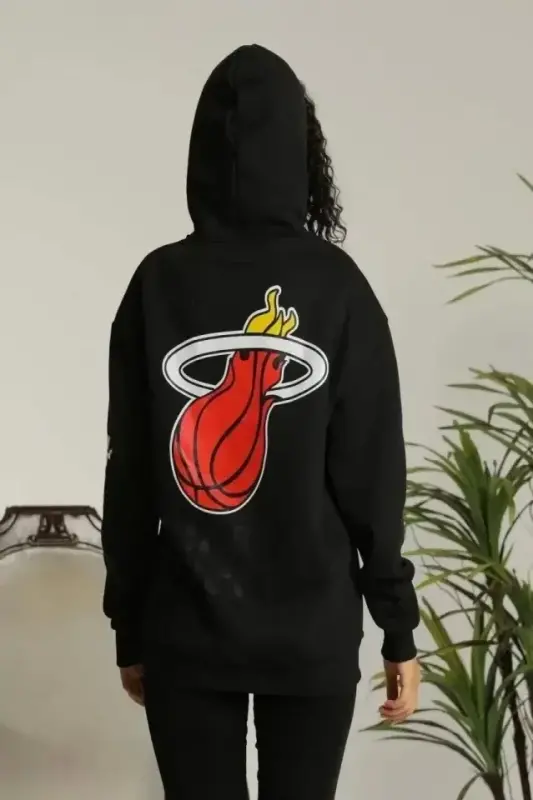 Unisex Kapşonlu Baskılı Sweetshirt - Siyah - BÜYÜKBEDENIZ