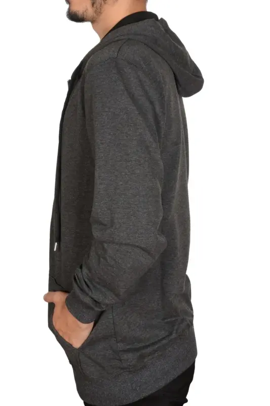 Unisex Kapşonlu Fermuarlı Sweat Hırka - FÜME - NACAR ÇARŞI
