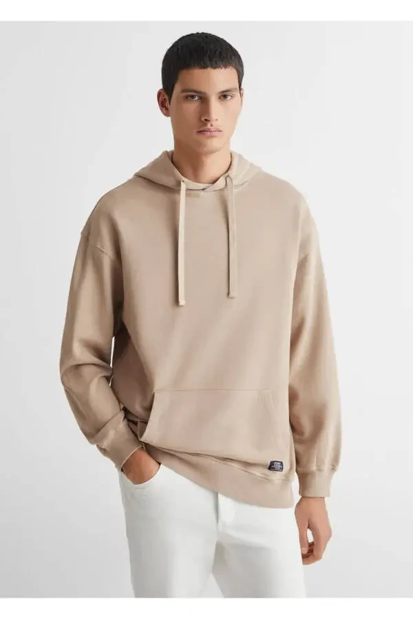 Unisex Kapüşonlu Sweatshirt-Bej - 1