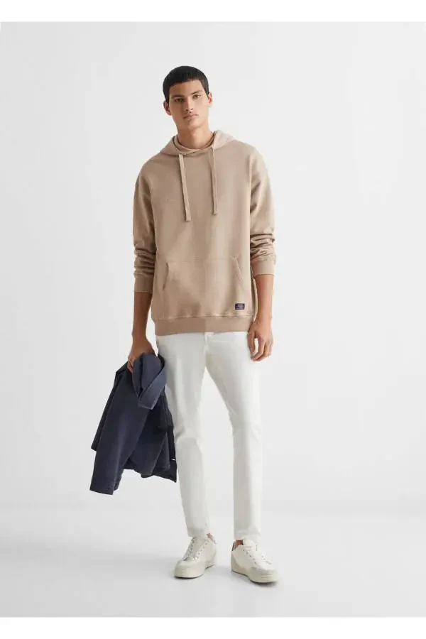 Unisex Kapüşonlu Sweatshirt-Bej - 2