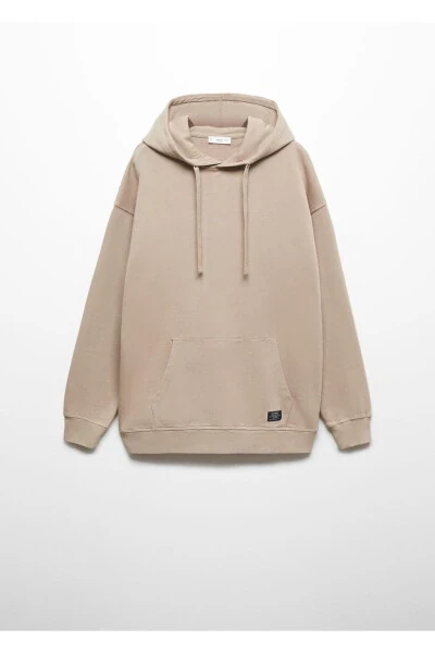 Unisex Kapüşonlu Sweatshirt-Bej - 3