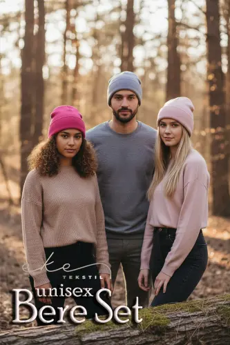 Unisex Katlamali Fuchsiya, lila, pushti 3'li Bere Seti-Fuchsiya - 4