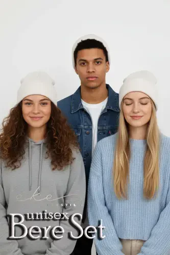 Unisex Katlamali Oq,oq Va Oq 3'li Bere Seti-Oq - 3