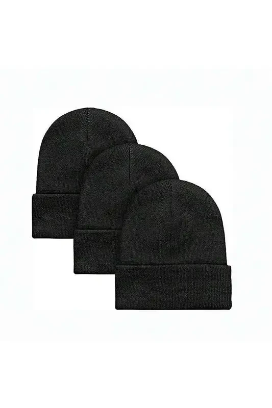 Unisex Katlamali Qora 3'li Bere Seti-Qora - 1