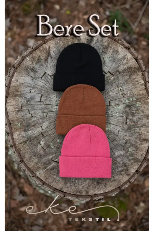 Unisex Katlamali Qora, fuchsiya, g'isht 3'li Bere Seti-Qora - 2