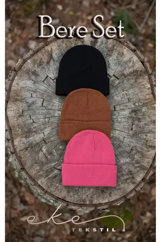 Unisex Katlamali Qora, fuchsiya, g'isht 3'li Bere Seti-Qora - 1