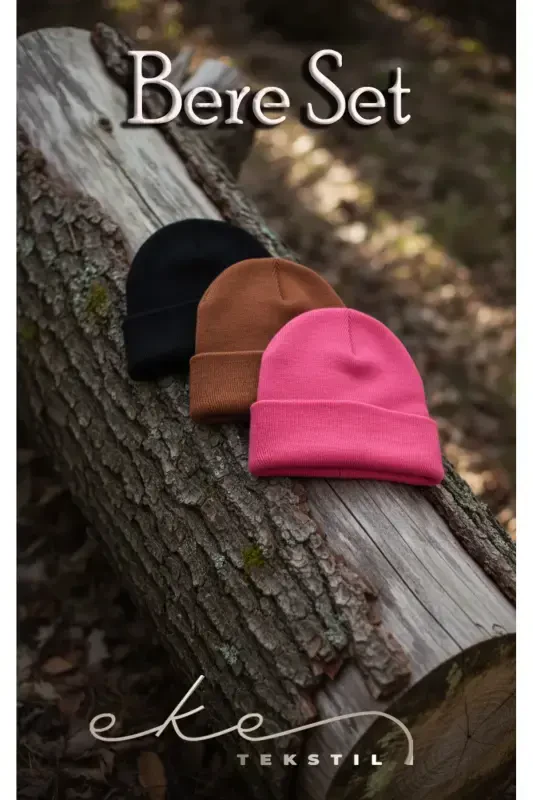 Unisex Katlamali Qora, fuchsiya, g'isht 3'li Bere Seti-Qora - 2