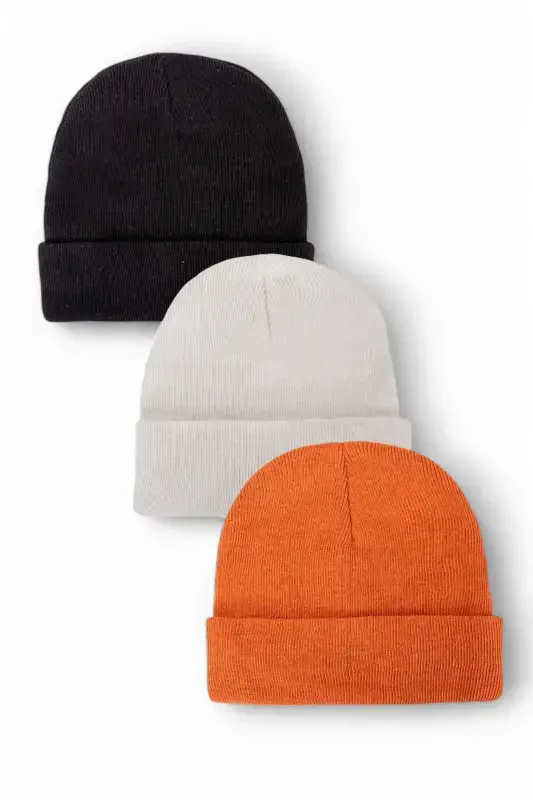 Unisex Katlamali Qora,oq,kulrang 3 ta Bere To'plami - Qora - EKE TEKSTIL