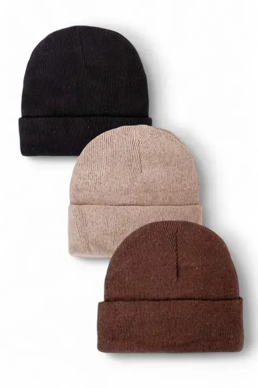 Unisex Katlamali Qora,oq,kulrang 3'li Bere Seti-Qora - EKE TEKSTIL