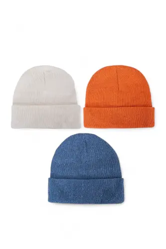 Unisex Katlamalı Siyah,beyaz,gri 3'lü Bere Seti-Indigo - 6