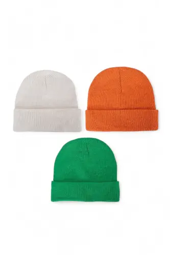 Unisex Katlamalı Siyah,beyaz,gri 3'lü Bere Seti-Yeşil - EKE TEKSTIL (1)