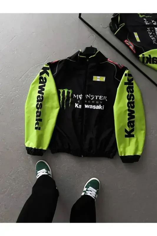 Unisex Kawa Design Printed Full Zipper Raincoat & Windbreaker-Pistachio Green - 2