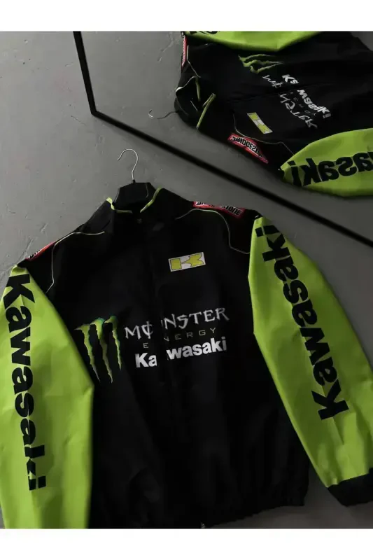 Unisex Kawa Dizayn Bosma Bilan To'liq Fermuarli Yomg'ir Palto va Shamol Palto - Pista Yashil - RICHARLISON