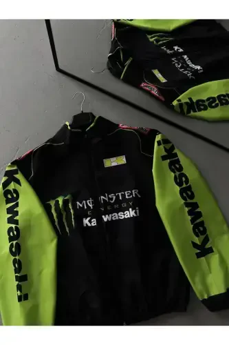 Unisex Kawa Tasarım Baskılı Tam Fermuarlı Yağmurluk & Rüzgarlık-Fıstık Yeşili - 1