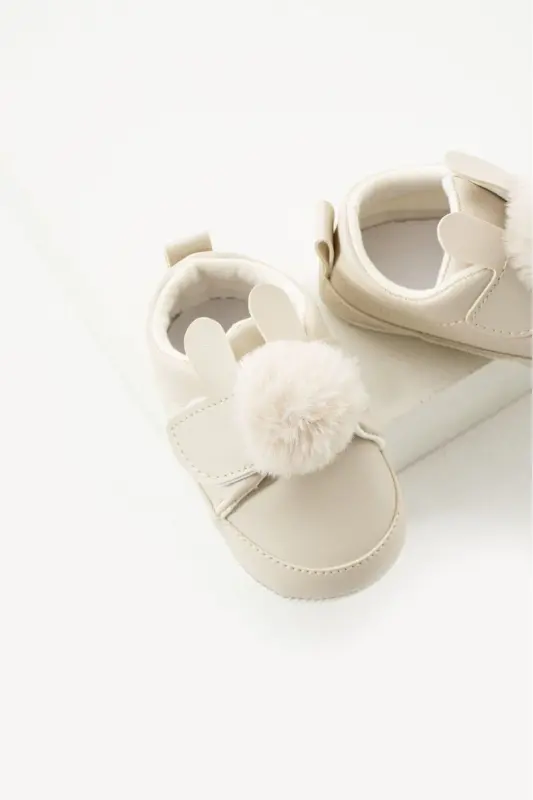 Unisex kaydırmaz Bebek Patik, Bebek Panduf, Kreş Ayakkabısı, Ev Ayakkabısı, İlk adım Ayakkabısı - Ekru - BABY