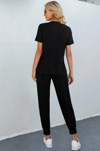 Unisex Butterfly Song Baskılı 2'li Eşofman Takımı-Siyah - Modazone (1)