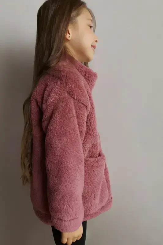 Unisex Kids Beige Plush Jacket-PLUM - 3