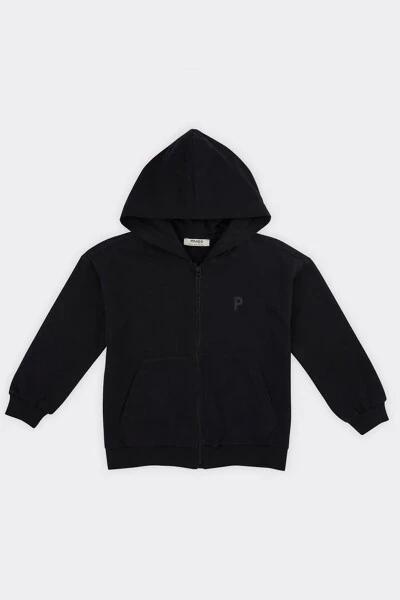 Unisex Kids Black Zip-Up Sweatshirt - PANÇO