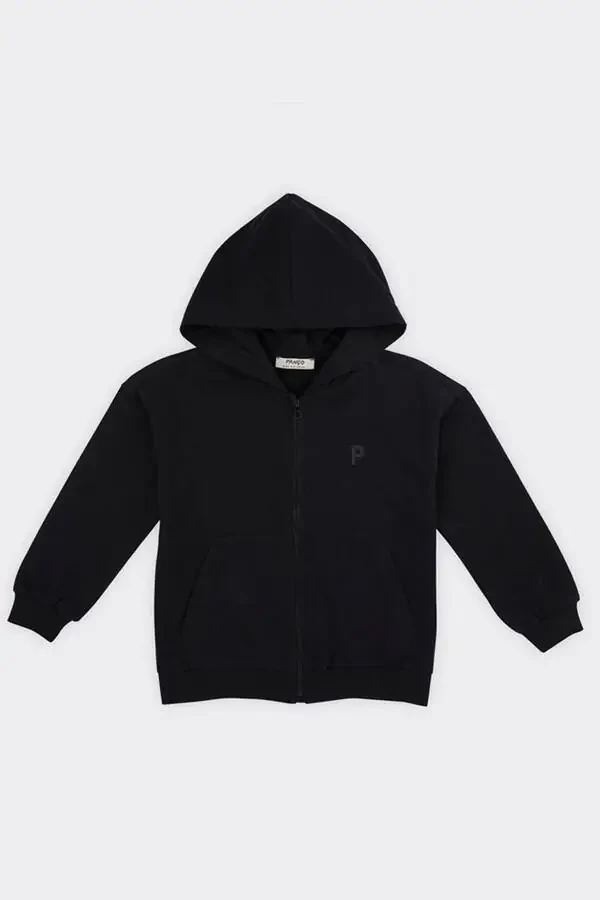 Unisex Kids Black Zip-Up Sweatshirt - 1
