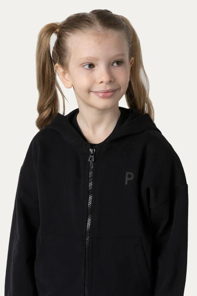 Unisex Kids Black Zip-Up Sweatshirt - 8