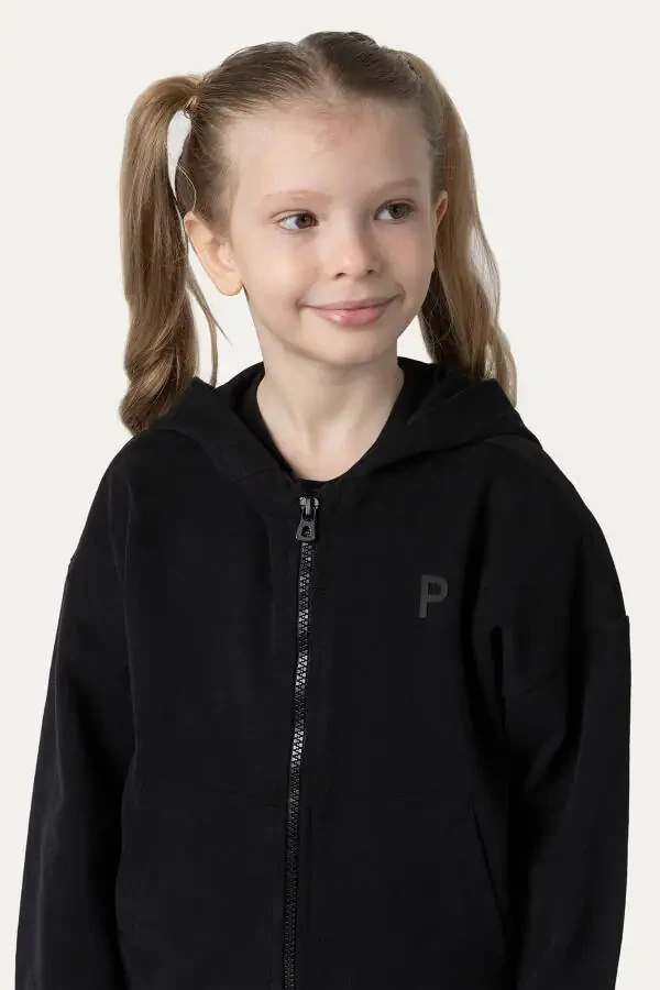 Unisex Kids Black Zip-Up Sweatshirt - 8