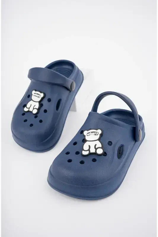Unisex Kids' Character Sticker Sandals-Slippers-NAVY - 1
