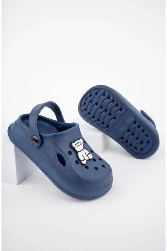 Unisex Kids' Character Sticker Sandals-Slippers-NAVY - 2