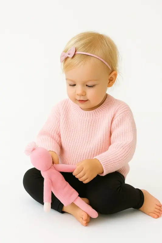 Unisex Kids Crew Neck Oversize Knit Sweater 6 Months-5 Years-Powder - 1