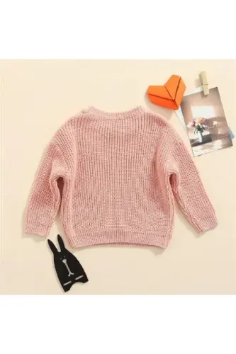Unisex Kids Crew Neck Oversize Knit Sweater 6 Months-5 Years-Powder - 5