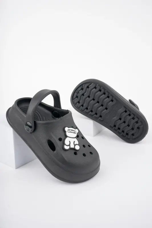 Unisex Kids Figure Sticker Sandal-Slipper-BLACK - 3
