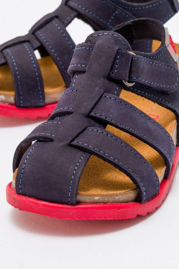 Unisex Kids Navy Genuine Leather Cork Sole Children's Sandals - 20