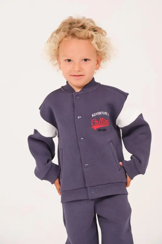 Unisex Kids Printed College Jacket - Indigo-INDIGO - 1