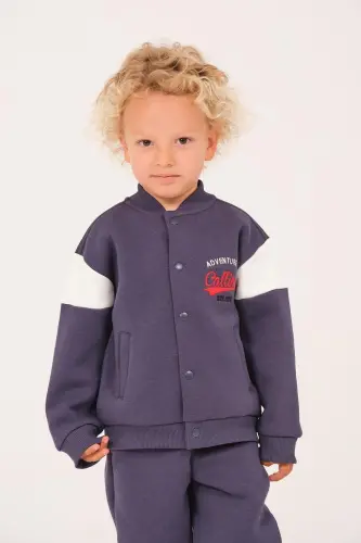 Unisex Kids Printed College Jacket - Indigo-INDIGO - 3