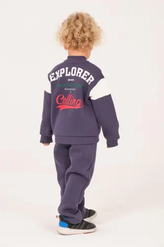 Unisex Kids Printed College Jacket - Indigo-INDIGO - 4